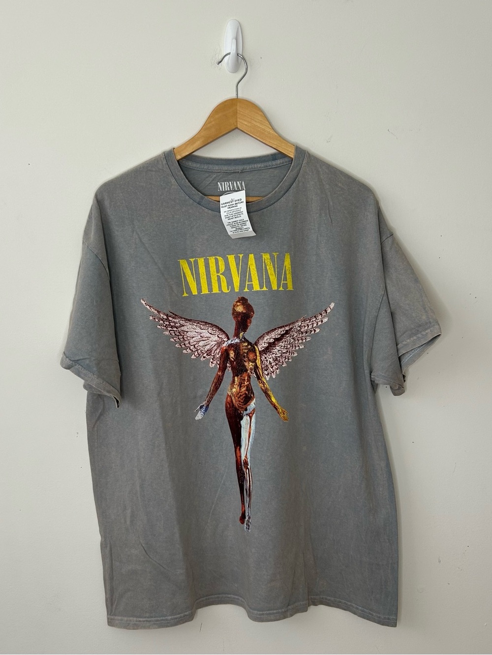 Nirvana In Utero T Shirt Mens XL Gray Angel Graphic Print Short Sleeve Crew Neck